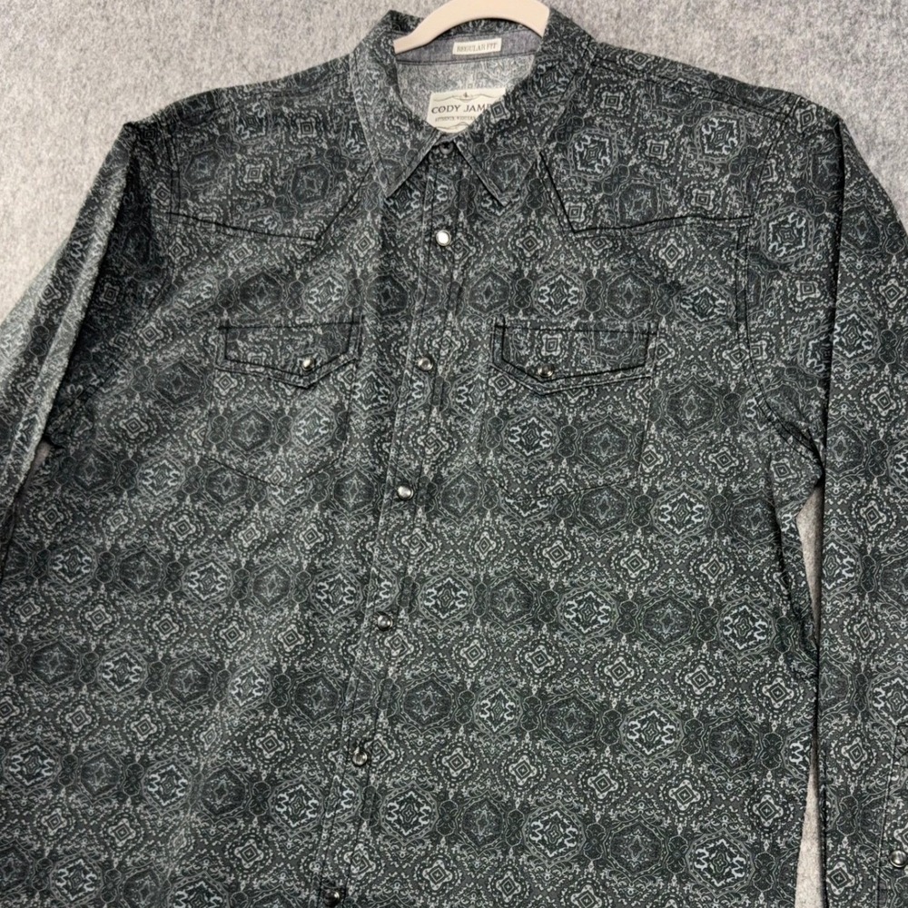 Cody James Mens XL Grey Black Geometric Medallion Pearl Snap Western Shirt
